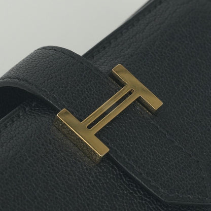 Hermes Bearn Mini Coin Purse Wallet Bifold Mini Chevre Noir Black Gold Compact — view 5