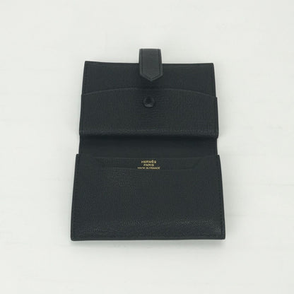 Hermes Bearn Mini Coin Purse Wallet Bifold Mini Chevre Noir Black Gold Compact — view 7