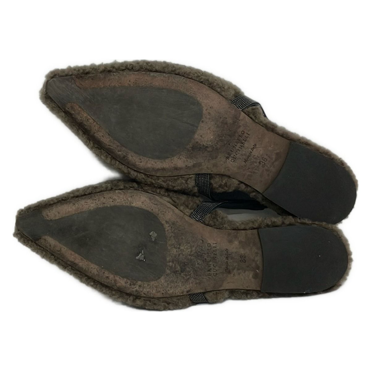 Brunello Cucinelli Sandals 36 Khaki Gray Black Leather — view 4