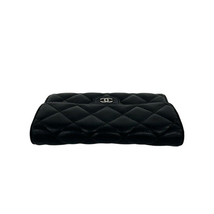 Chanel Quilted CC Logo Lambskin Leather Bifold Wallet Black — view 3
