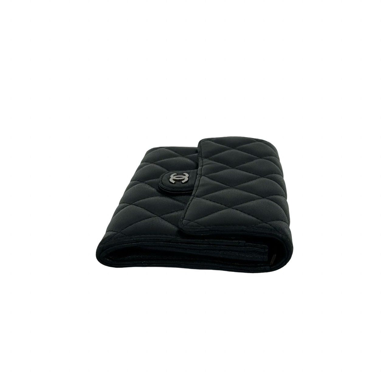 Chanel Quilted CC Logo Lambskin Leather Bifold Wallet Black — view 5