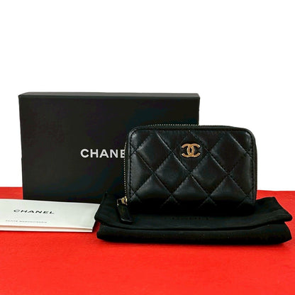 Chanel Quilted CC Logo Lambskin Leather Coin Case Black