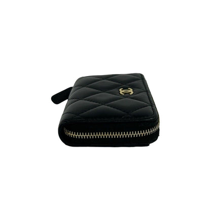 Chanel Quilted CC Logo Lambskin Leather Coin Case Black — view 5