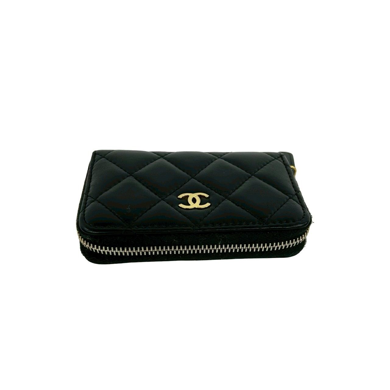 Chanel Quilted CC Logo Lambskin Leather Coin Case Black — view 3