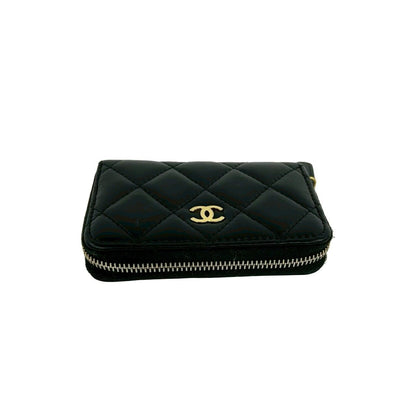 Chanel Quilted CC Logo Lambskin Leather Coin Case Black — view 3