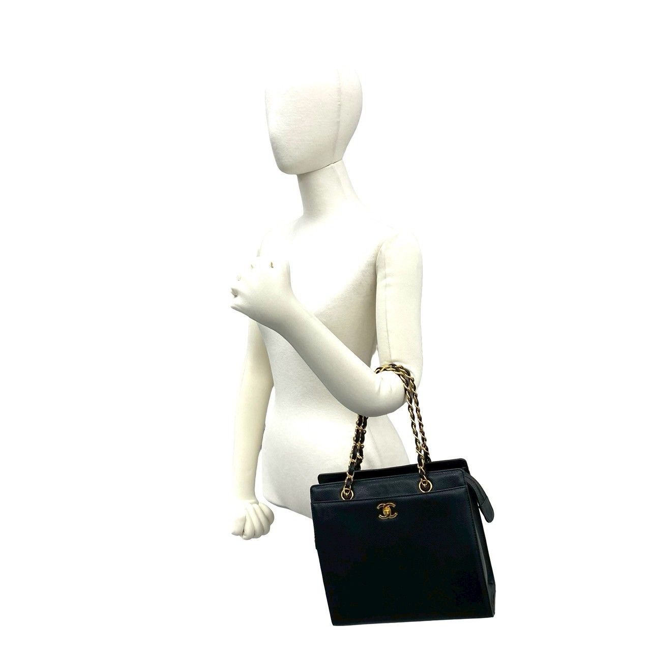 Chanel Box Card with Number 5 CC Logo Caviar Leather Tote Black — view 2