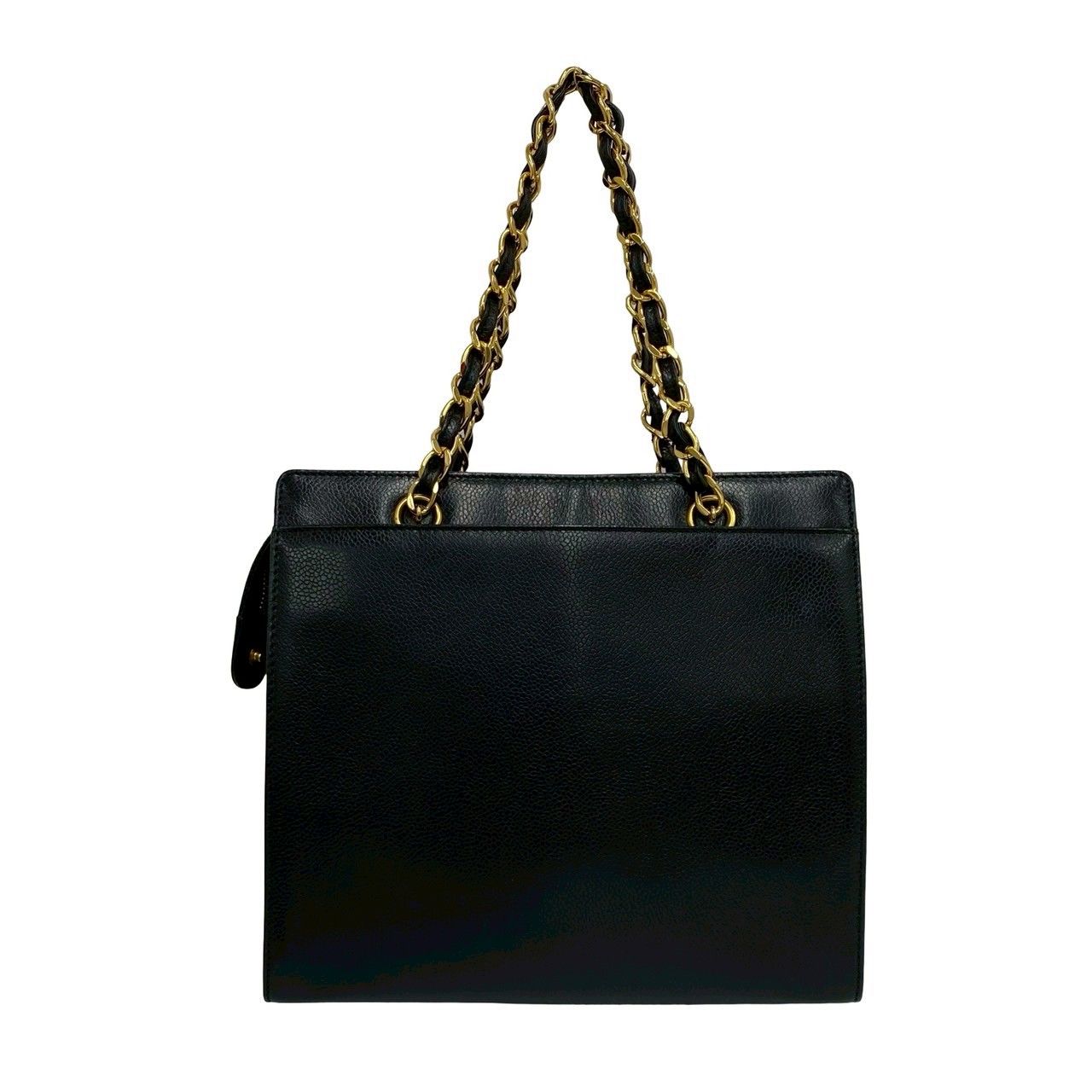 Chanel Box Card with Number 5 CC Logo Caviar Leather Tote Black — view 3