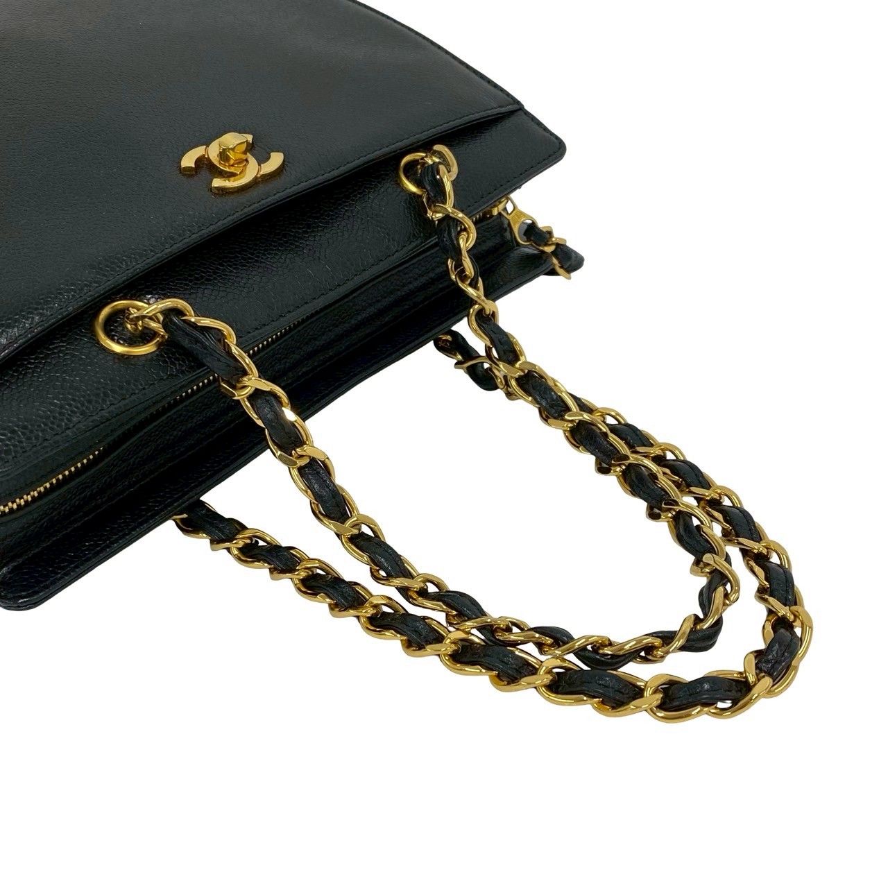 Chanel Box Card with Number 5 CC Logo Caviar Leather Tote Black — view 4