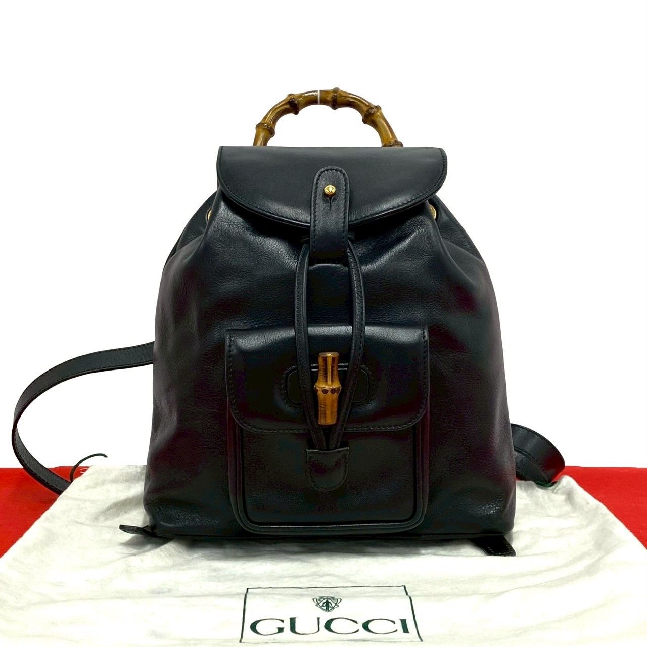 Gucci Vintage Bamboo Leather Backpack Black