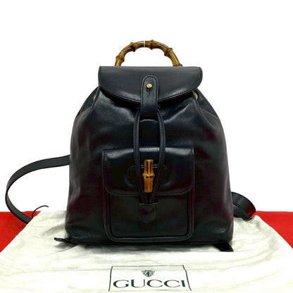 Gucci Vintage Bamboo Leather Backpack Black