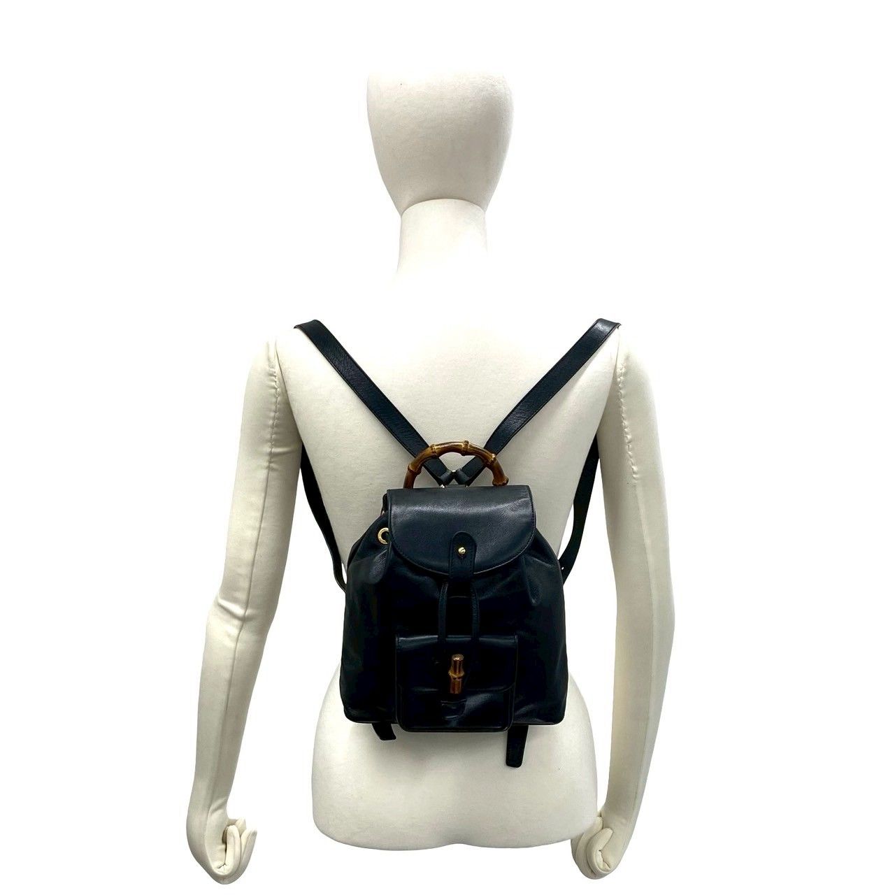 Gucci Vintage Bamboo Leather Backpack Black — view 2