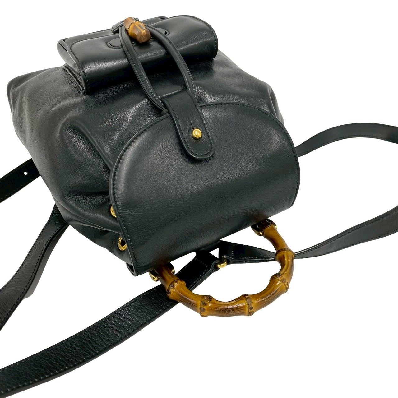 Gucci Vintage Bamboo Leather Backpack Black — view 4