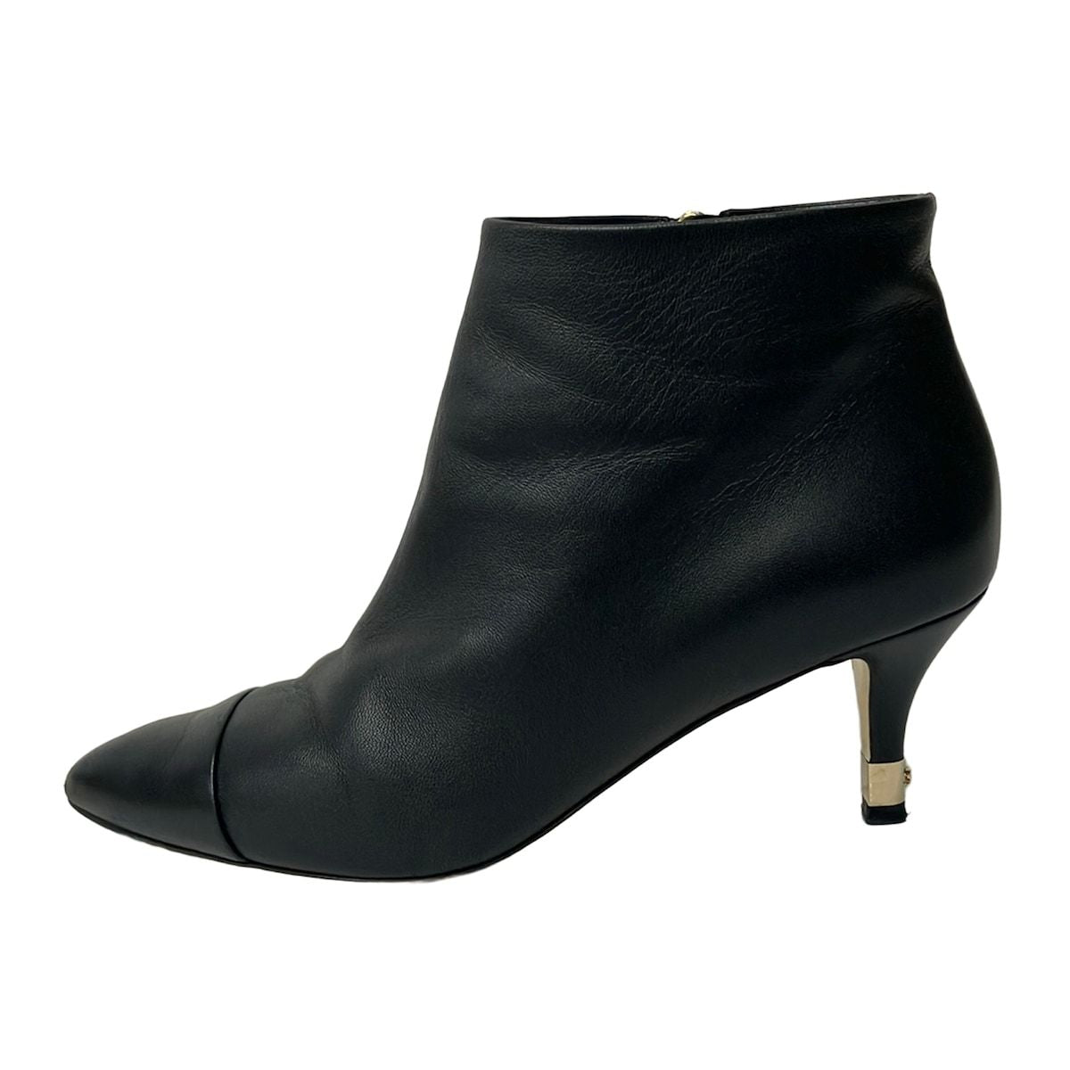 Chanel Short Boots 36.5 C Black Lambskin