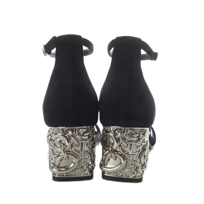 Hermes Glam 60 Chaine D'ancre Sandals Chunky Heels Ankle Strap Suede 36 Black — view 3