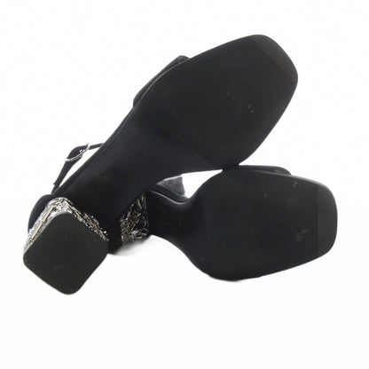 Hermes Glam 60 Chaine D'ancre Sandals Chunky Heels Ankle Strap Suede 36 Black — view 4