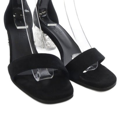 Hermes Glam 60 Chaine D'ancre Sandals Chunky Heels Ankle Strap Suede 36 Black — view 7