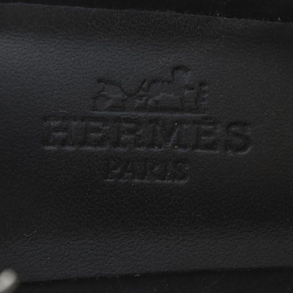 Hermes Glam 60 Chaine D'ancre Sandals Chunky Heels Ankle Strap Suede 36 Black — view 6