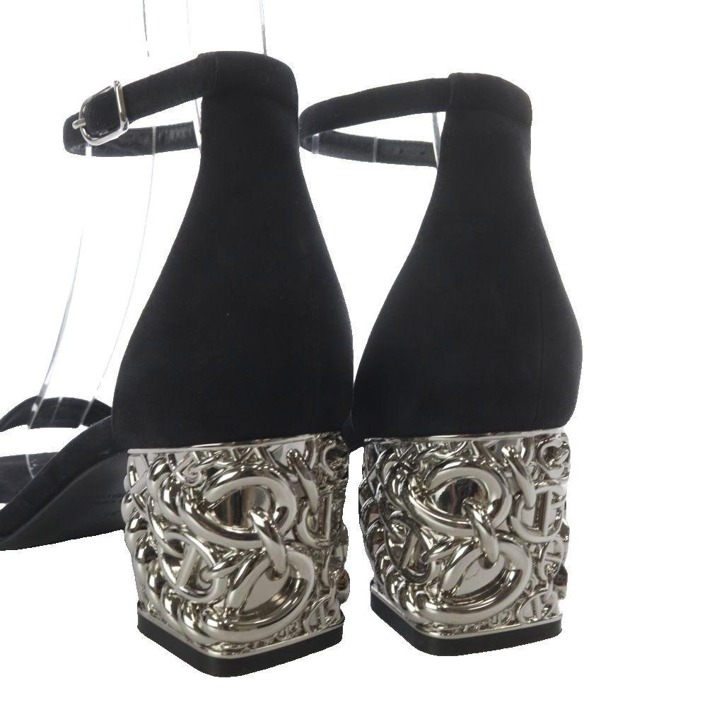 Hermes Glam 60 Chaine D'ancre Sandals Chunky Heels Ankle Strap Suede 36 Black — view 8