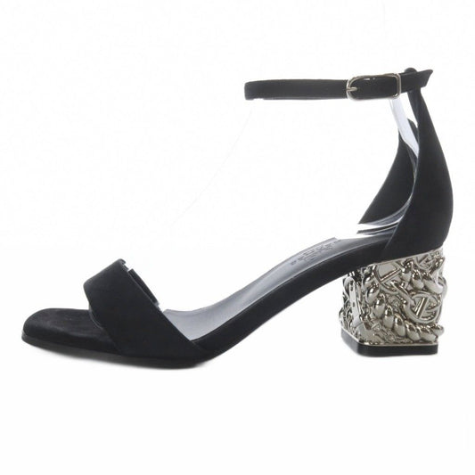 Hermes Glam 60 Chaine D'ancre Sandals Chunky Heels Ankle Strap Suede 36 Black