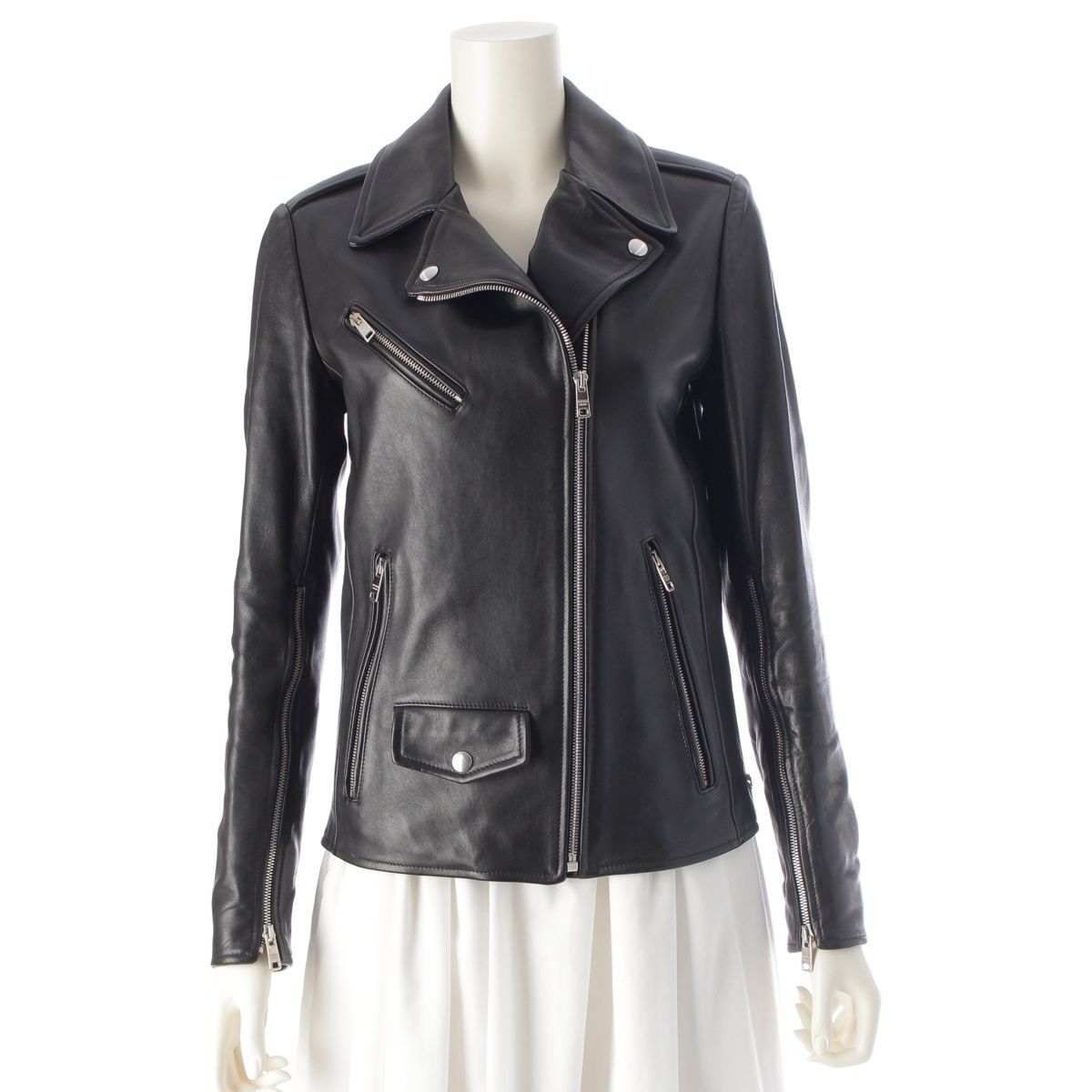 Prada Nappa Leather Triangle Patch Rider's Jacket Black 38