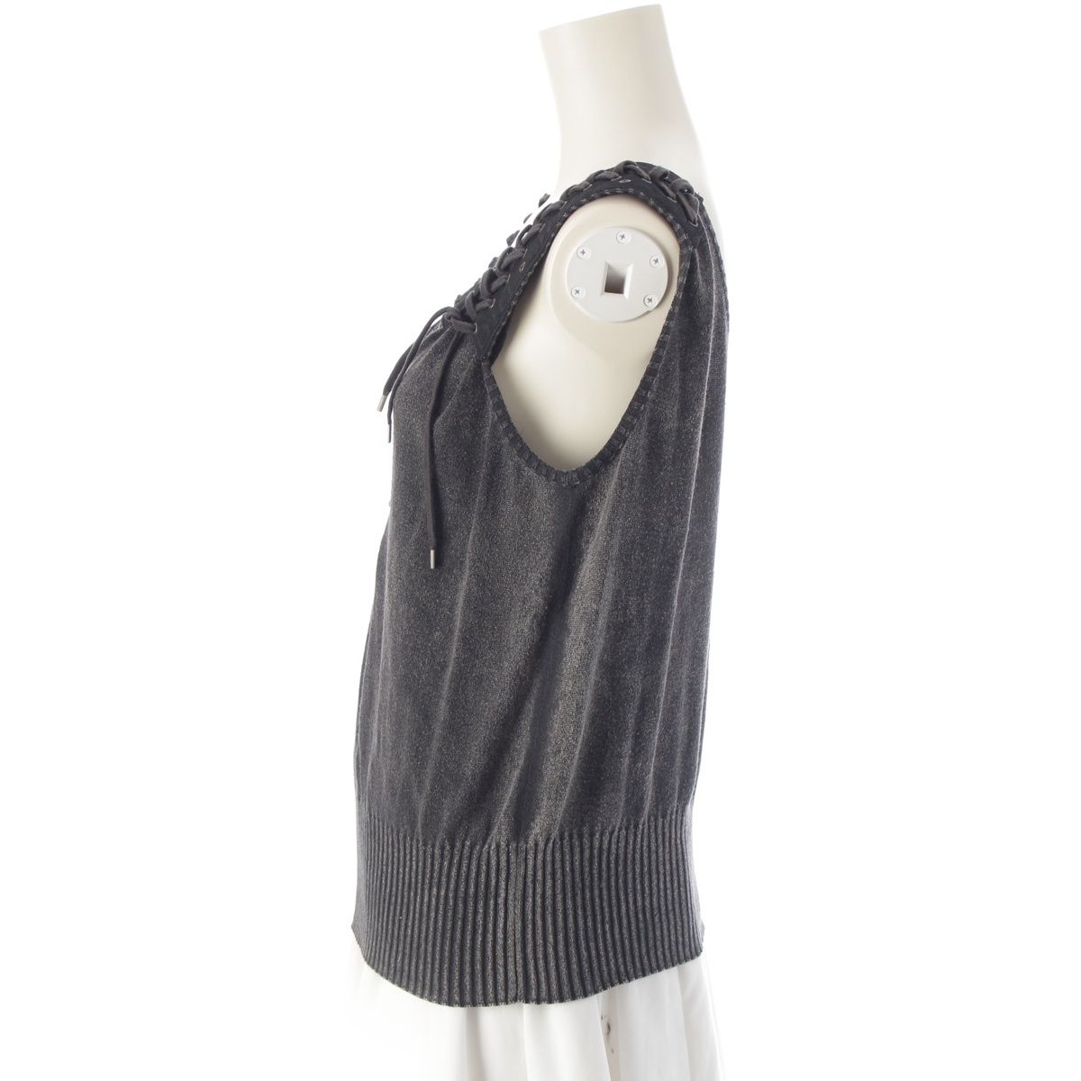 Dior Cotton Galliano Lace Up Logo Half Zip Knit Top Gray Sweater — view 3