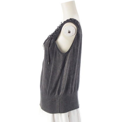Dior Cotton Galliano Lace Up Logo Half Zip Knit Top Gray Sweater — view 3