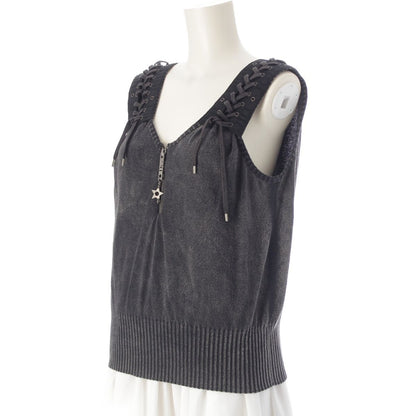 Dior Cotton Galliano Lace Up Logo Half Zip Knit Top Gray Sweater — view 2