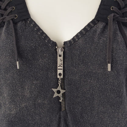 Dior Cotton Galliano Lace Up Logo Half Zip Knit Top Gray Sweater — view 5