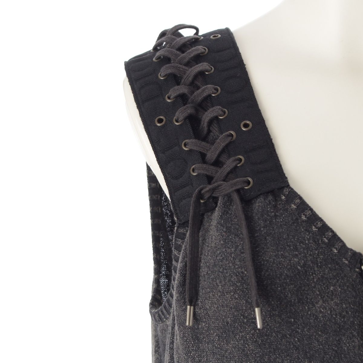 Dior Cotton Galliano Lace Up Logo Half Zip Knit Top Gray Sweater — view 6