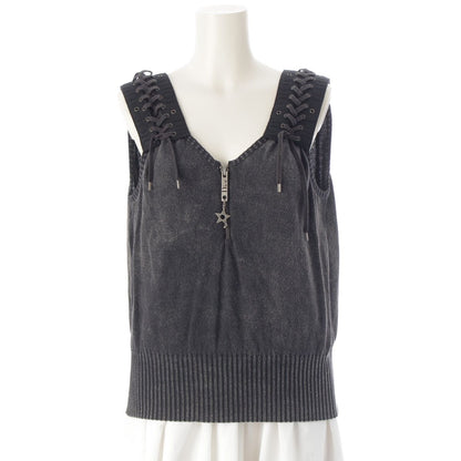 Dior Cotton Galliano Lace Up Logo Half Zip Knit Top Gray Sweater