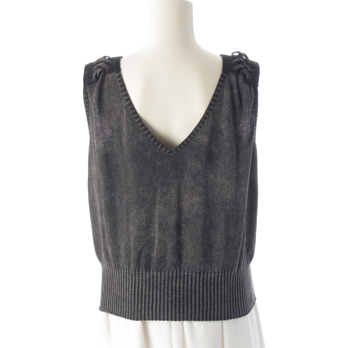 Dior Cotton Galliano Lace Up Logo Half Zip Knit Top Gray Sweater — view 4