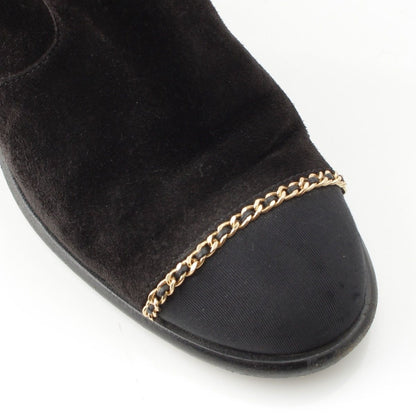 Chanel Suede CC Logo Chain Ankle Boots Shoes Black 36c — view 6