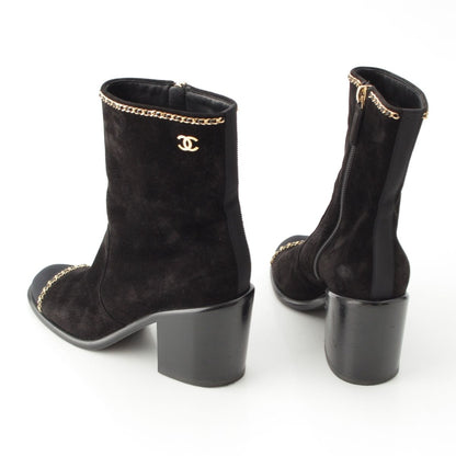 Chanel Suede CC Logo Chain Ankle Boots Shoes Black 36c — view 4