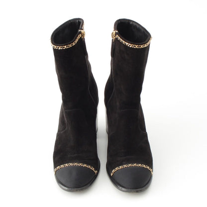 Chanel Suede CC Logo Chain Ankle Boots Shoes Black 36c — view 2