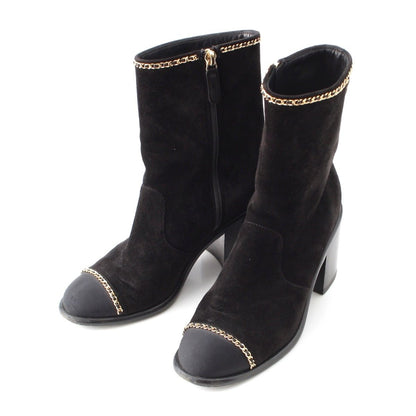 Chanel Suede CC Logo Chain Ankle Boots Shoes Black 36c