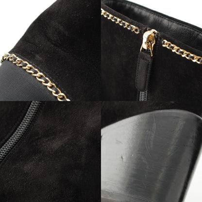 Chanel Suede CC Logo Chain Ankle Boots Shoes Black 36c — view 9