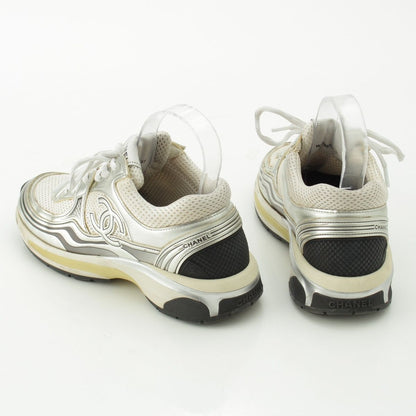 Chanel Mesh CC Logo Sneakers Low Cut Silver White — view 4