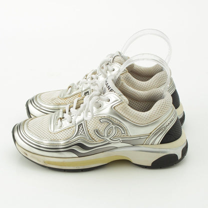Chanel Mesh CC Logo Sneakers Low Cut Silver White — view 3