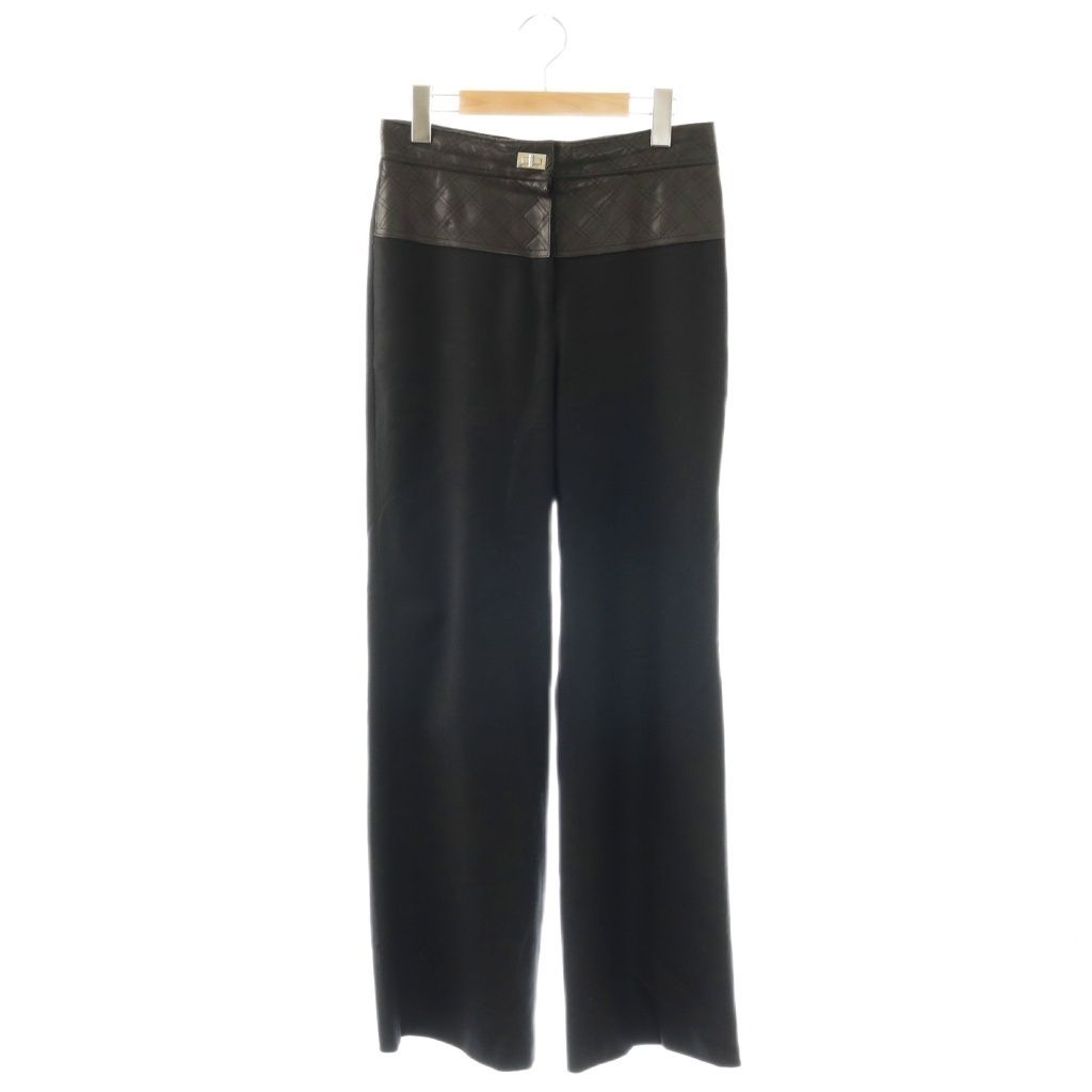 Chanel Wide Pants Cashmere Blend Leather Trim Turnlock 36 Black ES