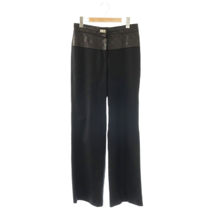 Chanel Wide Pants Cashmere Blend Leather Trim Turnlock 36 Black ES