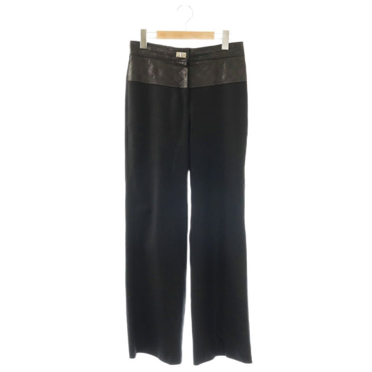 Chanel Wide Pants Cashmere Blend Leather Trim Turnlock 36 Black ES