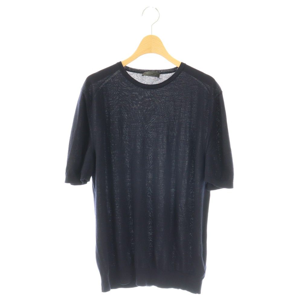 Prada Summer Knit Sweater Short Sleeve Wool 52 Dark Navy ES