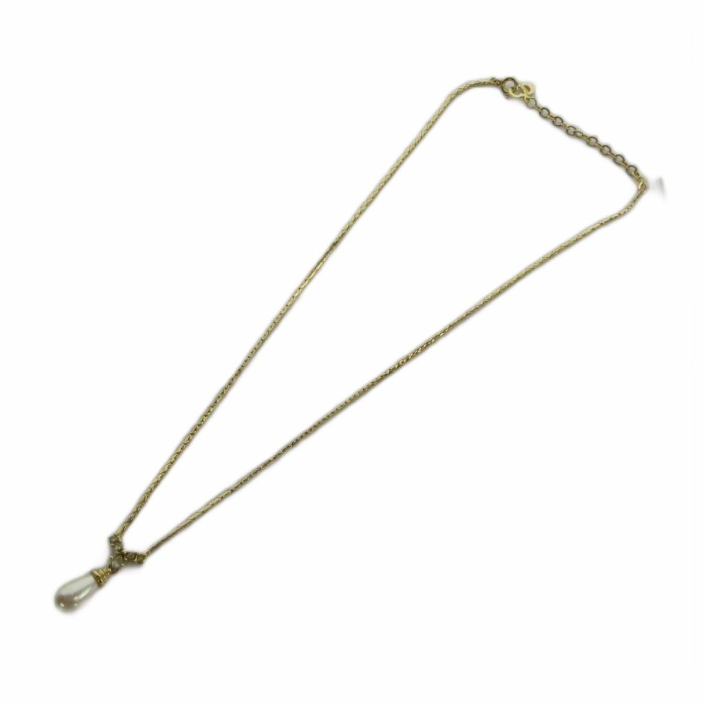 Dior Necklace Line Stone Faux Pearl Gold — view 3