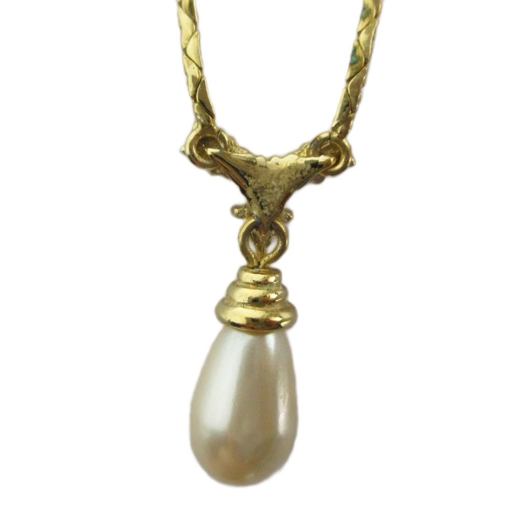 Dior Necklace Line Stone Faux Pearl Gold — view 2