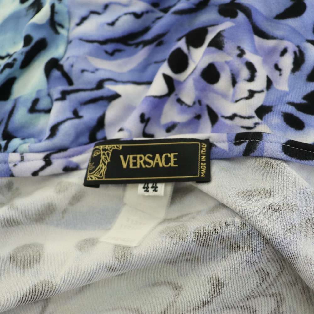 Versace Jacket Zip Up Stretch All Over Pattern Neck 44 Blue Purple BB — view 4