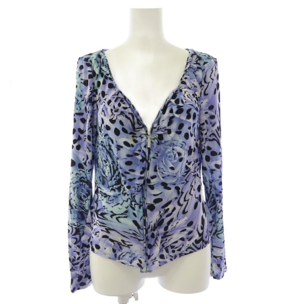 Versace Jacket Zip Up Stretch All Over Pattern Neck 44 Blue Purple BB