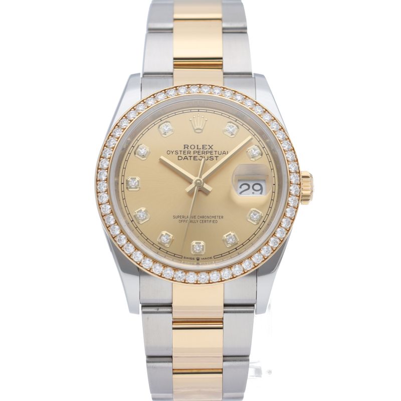 Rolex Datejust 36 Watch Diamond Bezel Oyster Box 18k Yellow Gold — view 2