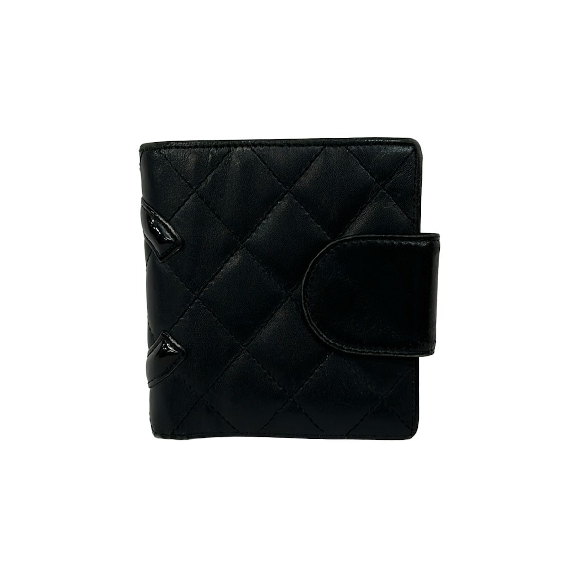 Chanel Bifold Wallet Cambon Line Black Silver Clasp Leather Lambskin