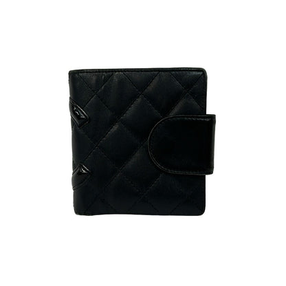 Chanel Bifold Wallet Cambon Line Black Silver Clasp Leather Lambskin