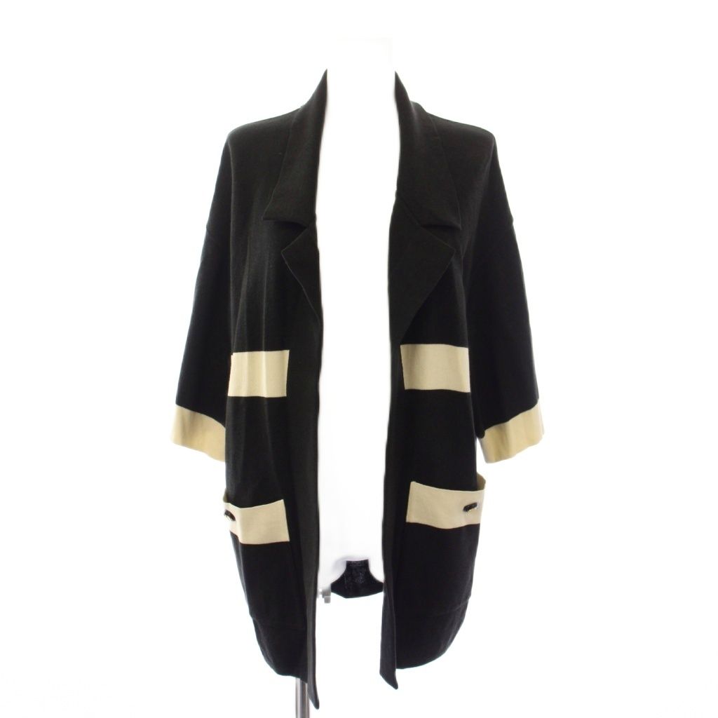 Chanel Knit Cardigan Topper Short Sleeve CC Logo Button Black Beige YT